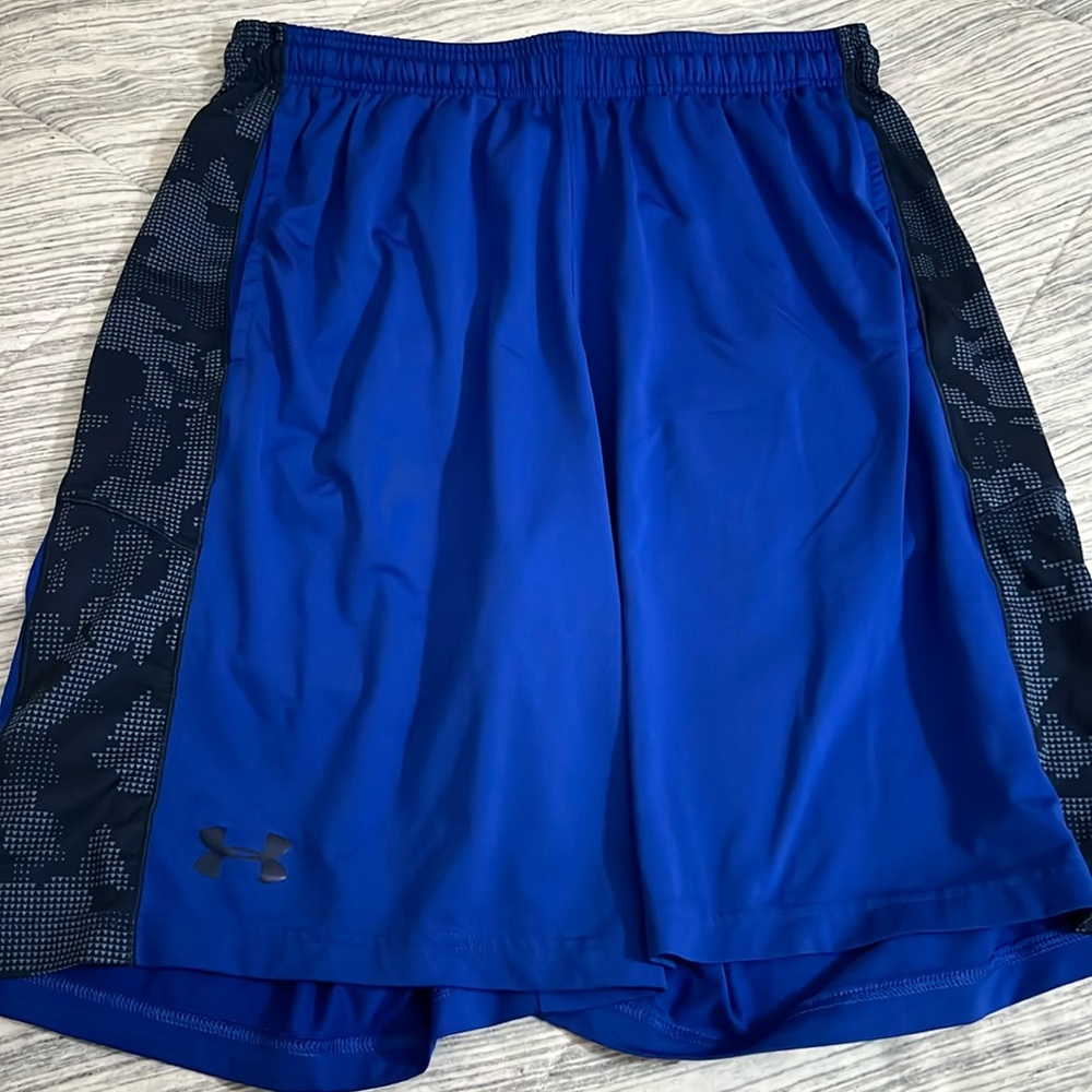 Under Armour blue-digital camouflage basketball shorts